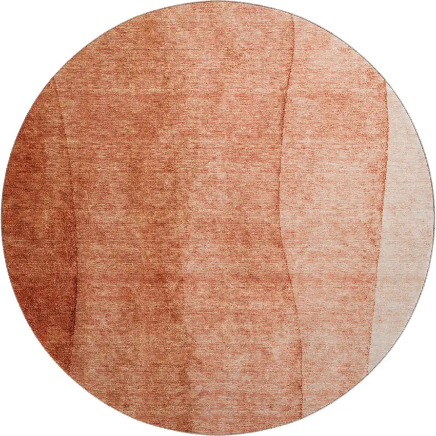 8' Rust And Ivory Ombre Washable Round Rug With UV Protection Photo 5