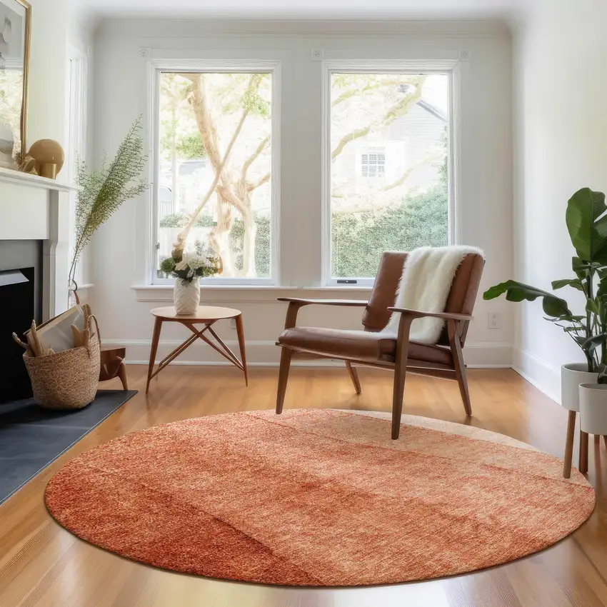 8' Rust And Ivory Ombre Washable Round Rug With UV Protection Photo 3