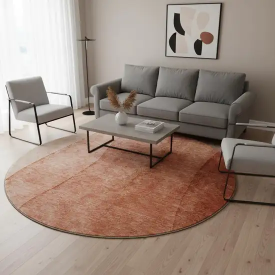 8' Rust And Ivory Ombre Washable Round Rug With UV Protection Photo 2