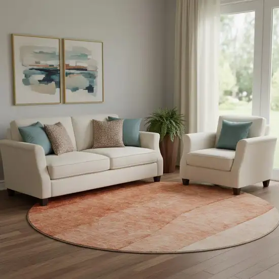 8' Rust And Ivory Ombre Washable Round Rug With UV Protection Photo 1