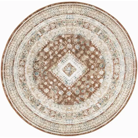 8' Rust And Ivory Oriental Non Skid Round Rug Photo 3