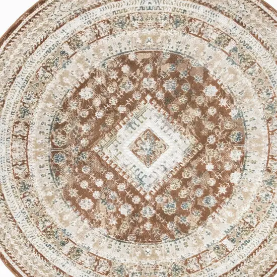 8' Rust And Ivory Oriental Non Skid Round Rug Photo 6