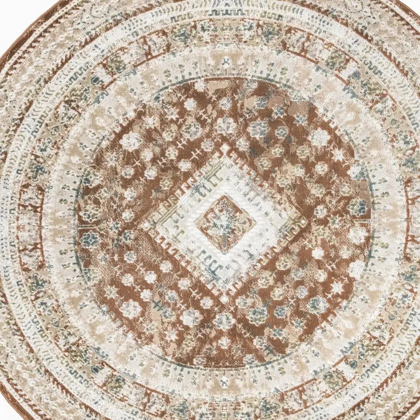 8' Rust And Ivory Oriental Non Skid Round Rug Photo 6