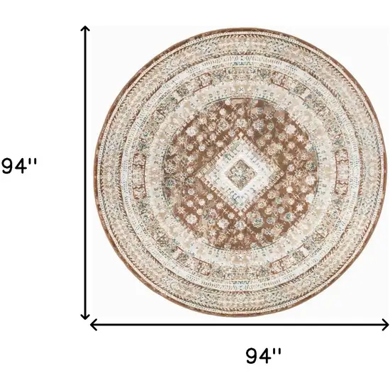 8' Rust And Ivory Oriental Non Skid Round Rug Photo 3