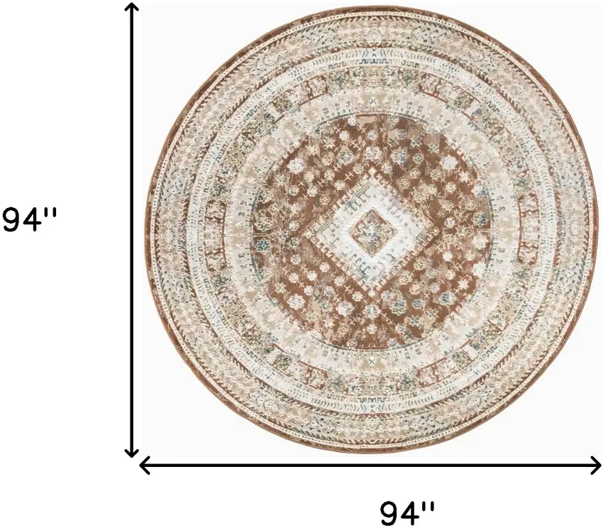 8' Rust And Ivory Oriental Non Skid Round Rug Photo 3