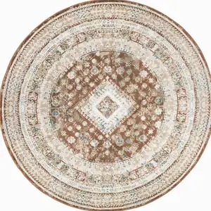 Photo of 8' Rust And Ivory Oriental Non Skid Round Rug