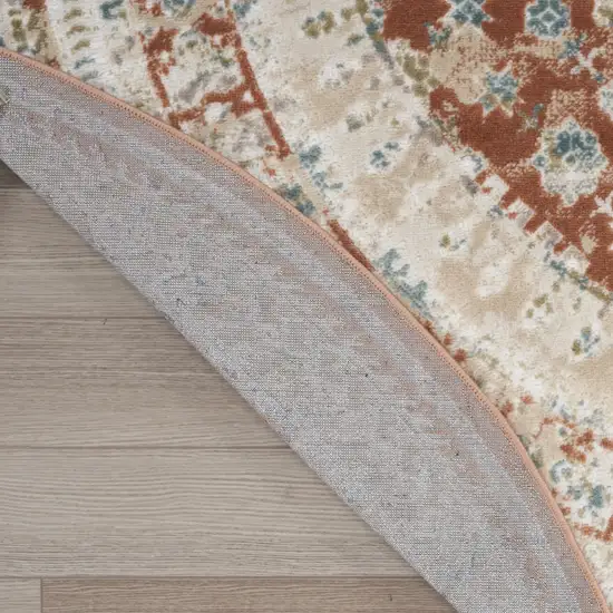 8' Rust And Ivory Oriental Non Skid Round Rug Photo 8
