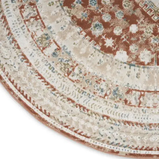 8' Rust And Ivory Oriental Non Skid Round Rug Photo 8