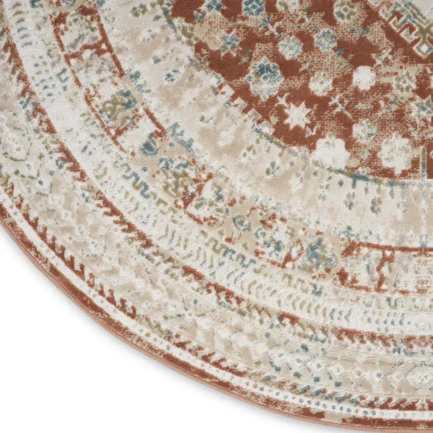 8' Rust And Ivory Oriental Non Skid Round Rug Photo 8
