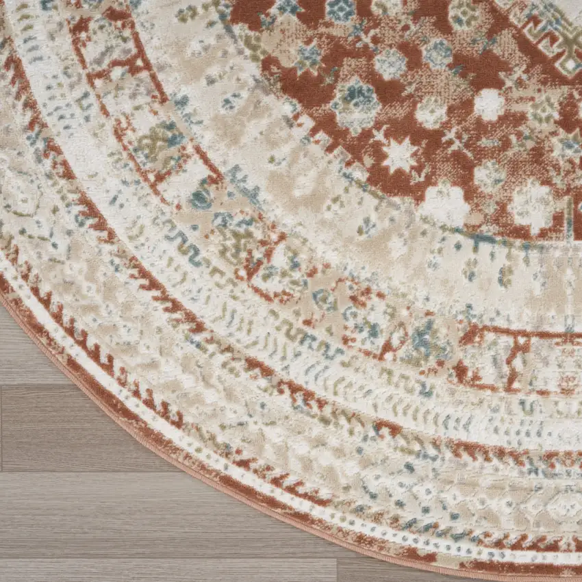 8' Rust And Ivory Oriental Non Skid Round Rug Photo 9