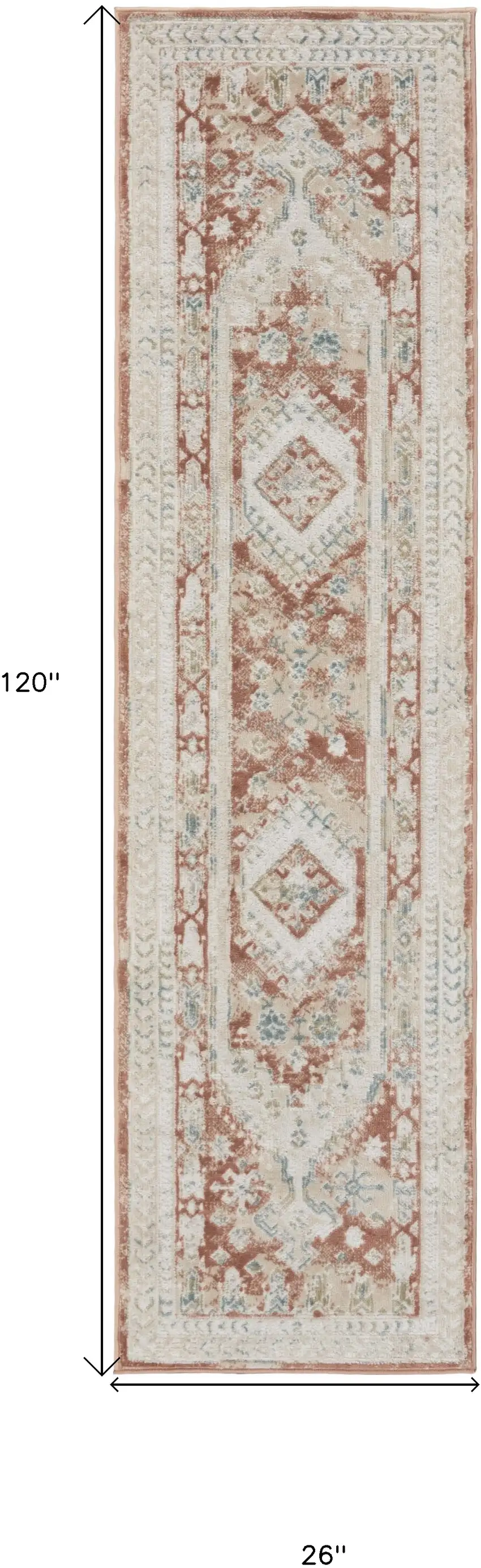10' Rust And Ivory Oriental Non Skid Runner Rug Photo 3