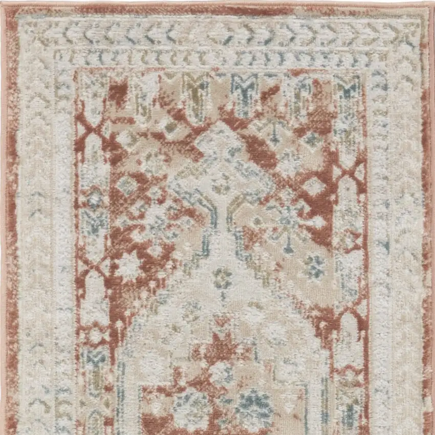 10' Rust And Ivory Oriental Non Skid Runner Rug Photo 6