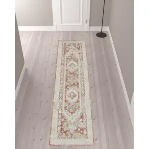 Photo of 10' Rust And Ivory Oriental Non Skid Runner Rug