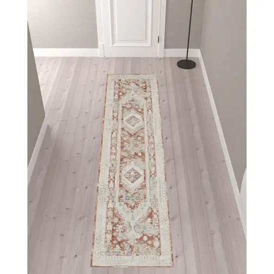 10' Rust And Ivory Oriental Non Skid Runner Rug Photo 1