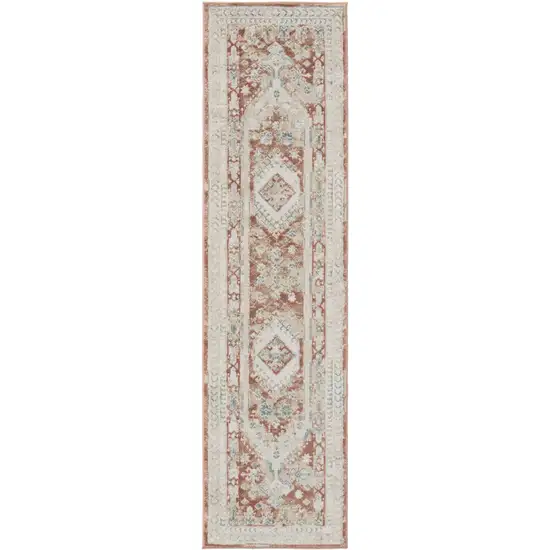 10' Rust And Ivory Oriental Non Skid Runner Rug Photo 4