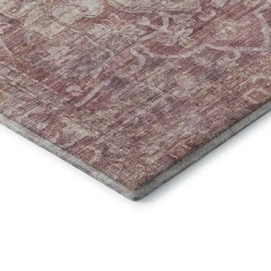 8' Rust And Ivory Oriental Washable Round Rug With UV Protection Photo 6