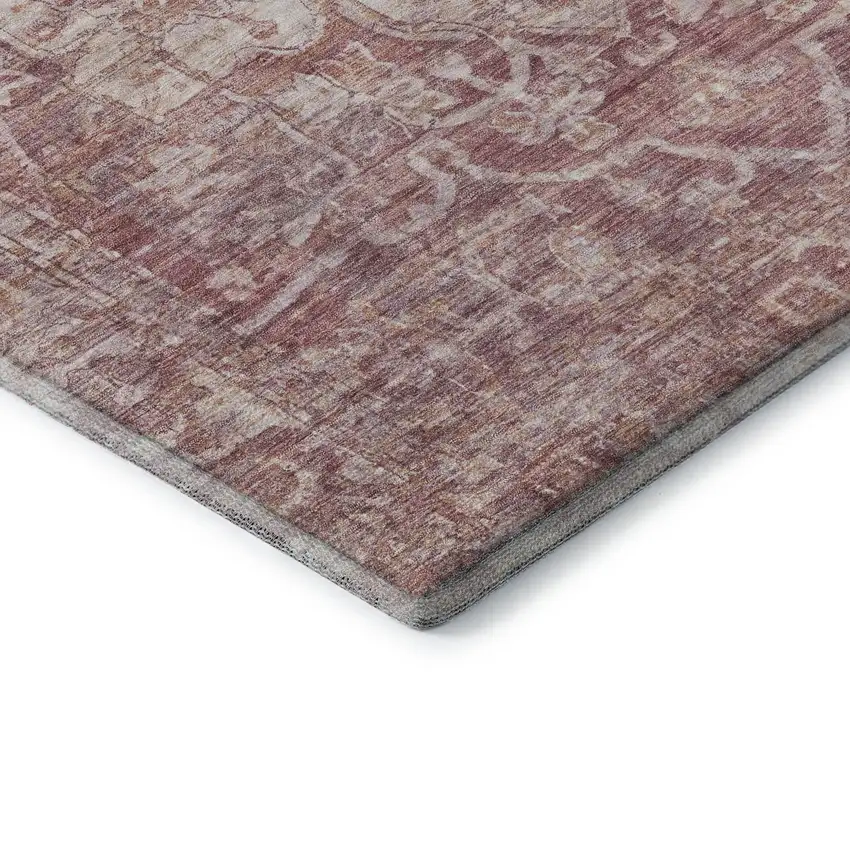 8' Rust And Ivory Oriental Washable Round Rug With UV Protection Photo 6