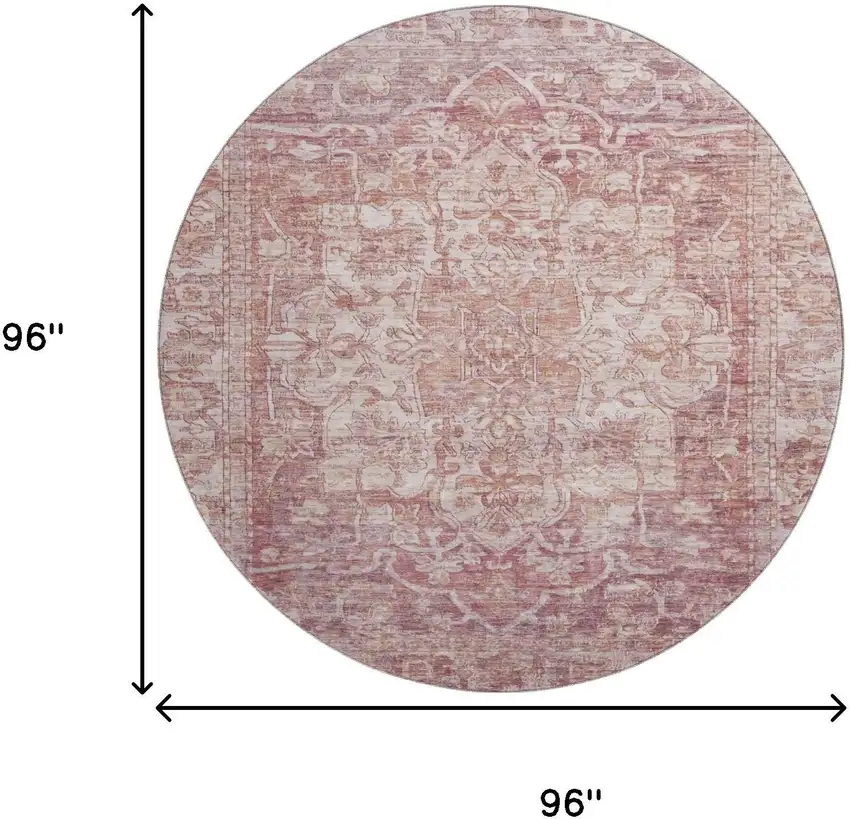 8' Rust And Ivory Oriental Washable Round Rug With UV Protection Photo 9