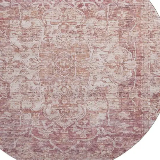 8' Rust And Ivory Oriental Washable Round Rug With UV Protection Photo 2