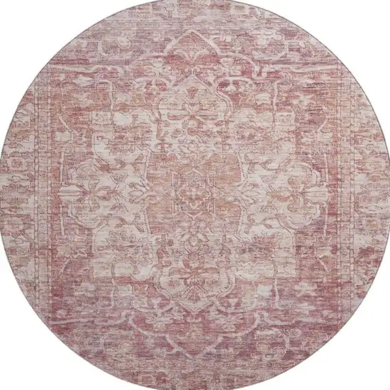 8' Rust And Ivory Oriental Washable Round Rug With UV Protection Photo 3