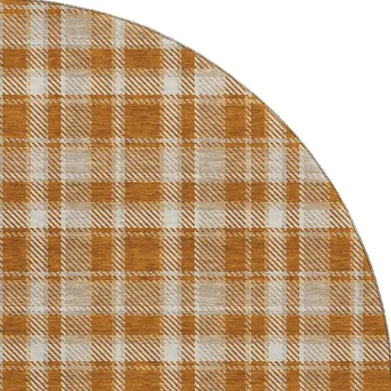 8' Rust And Ivory Plaid Washable Round Rug With UV Protection Photo 4