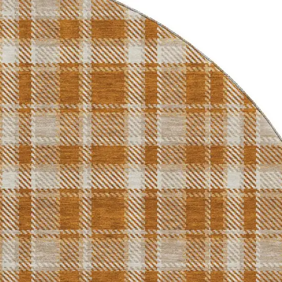 8' Rust And Ivory Plaid Washable Round Rug With UV Protection Photo 3