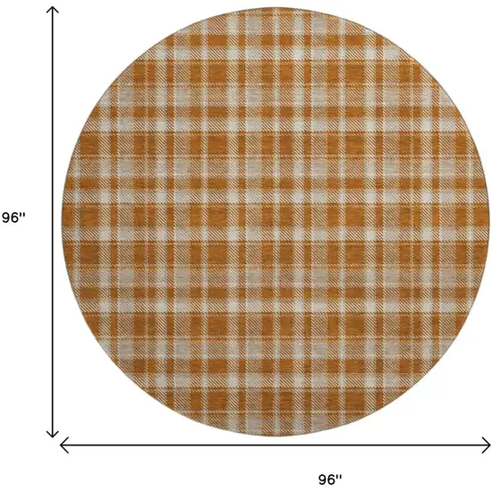 8' Rust And Ivory Plaid Washable Round Rug With UV Protection Photo 9