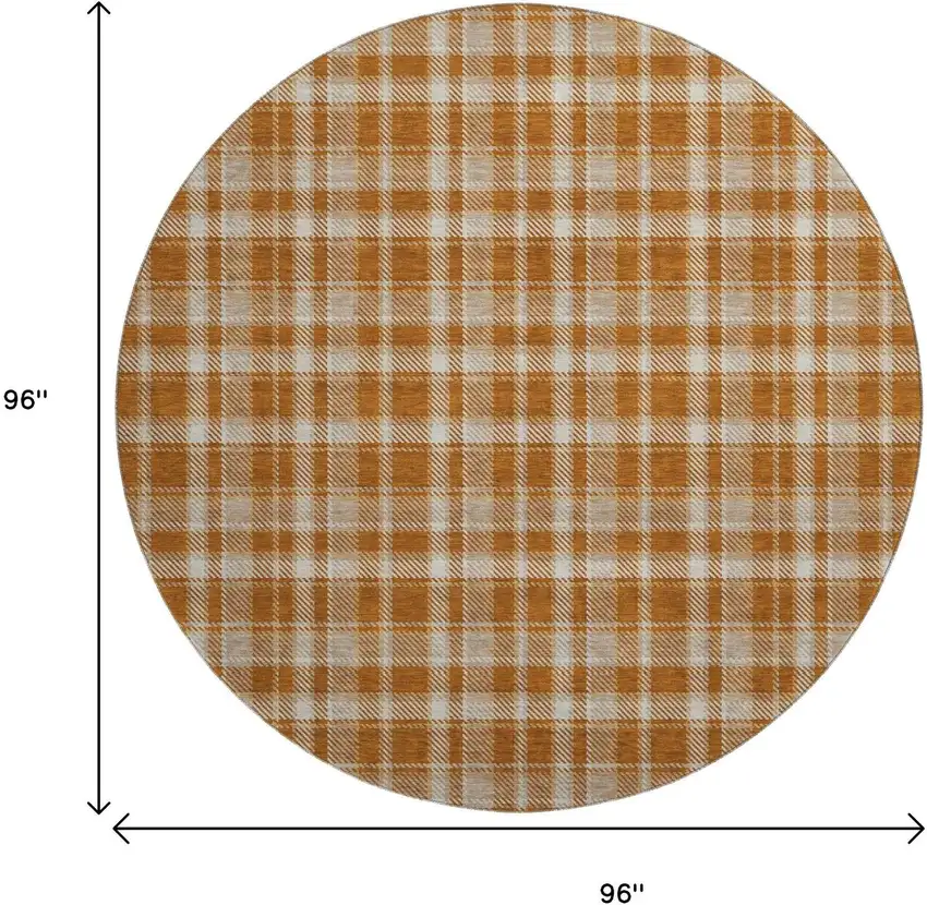 8' Rust And Ivory Plaid Washable Round Rug With UV Protection Photo 9