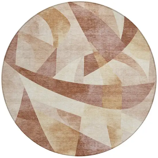 8' Rust And Ivory Round Abstract Washable Indoor Outdoor Area Rug Photo 3