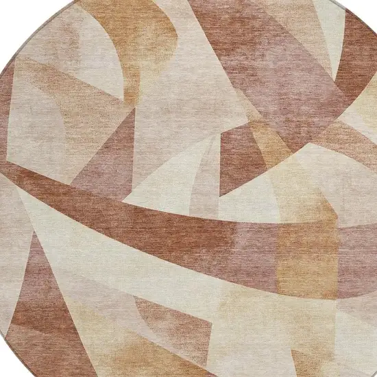 8' Rust And Ivory Round Abstract Washable Indoor Outdoor Area Rug Photo 4