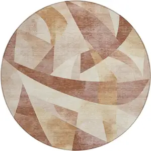 Photo of 8' Rust And Ivory Round Abstract Washable Indoor Outdoor Area Rug