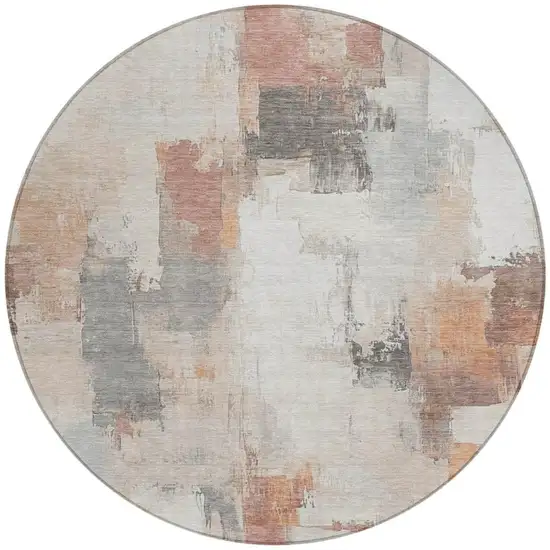 8' Rust And Ivory Round Abstract Washable Indoor Outdoor Area Rug Photo 3