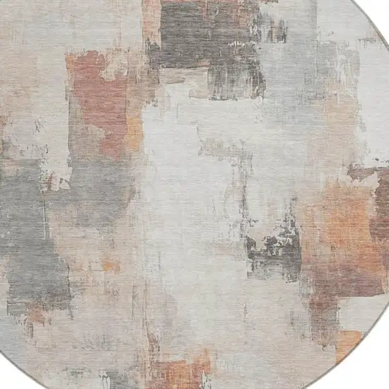 8' Rust And Ivory Round Abstract Washable Indoor Outdoor Area Rug Photo 9