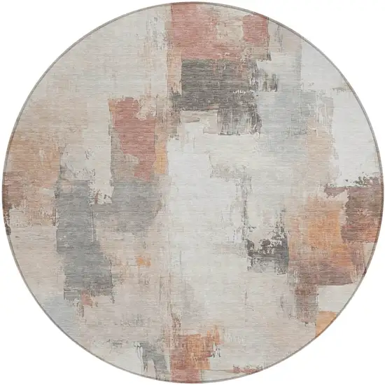 8' Rust And Ivory Round Abstract Washable Indoor Outdoor Area Rug Photo 1