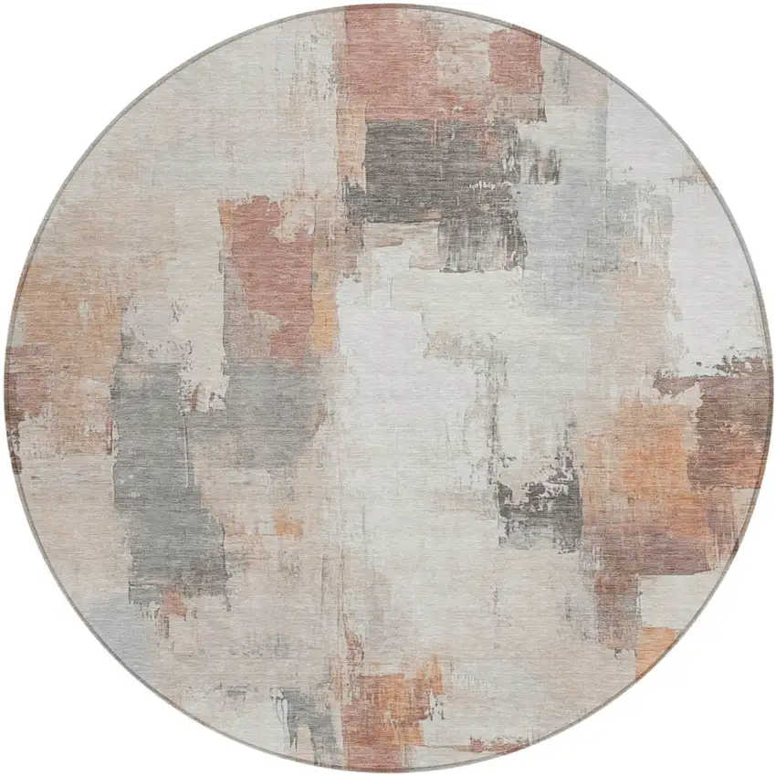 8' Rust And Ivory Round Abstract Washable Indoor Outdoor Area Rug Photo 1