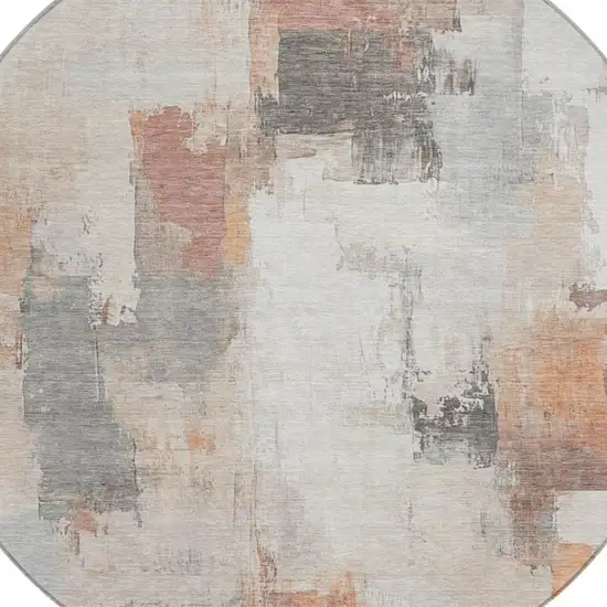 8' Rust And Ivory Round Abstract Washable Indoor Outdoor Area Rug Photo 4