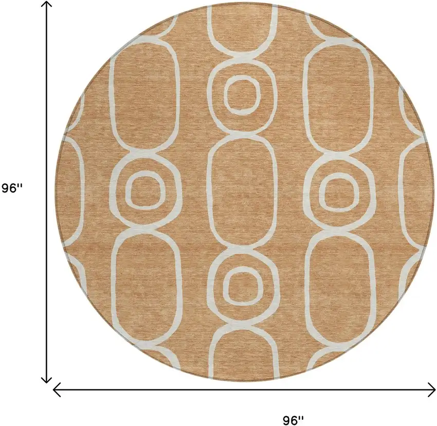 8' Rust And Ivory Round Geometric Washable Indoor Outdoor Area Rug Photo 3