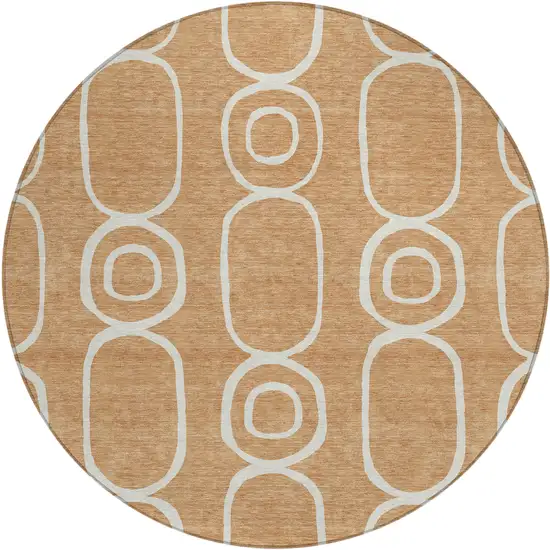 8' Rust And Ivory Round Geometric Washable Indoor Outdoor Area Rug Photo 2