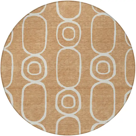 8' Rust And Ivory Round Geometric Washable Indoor Outdoor Area Rug Photo 4
