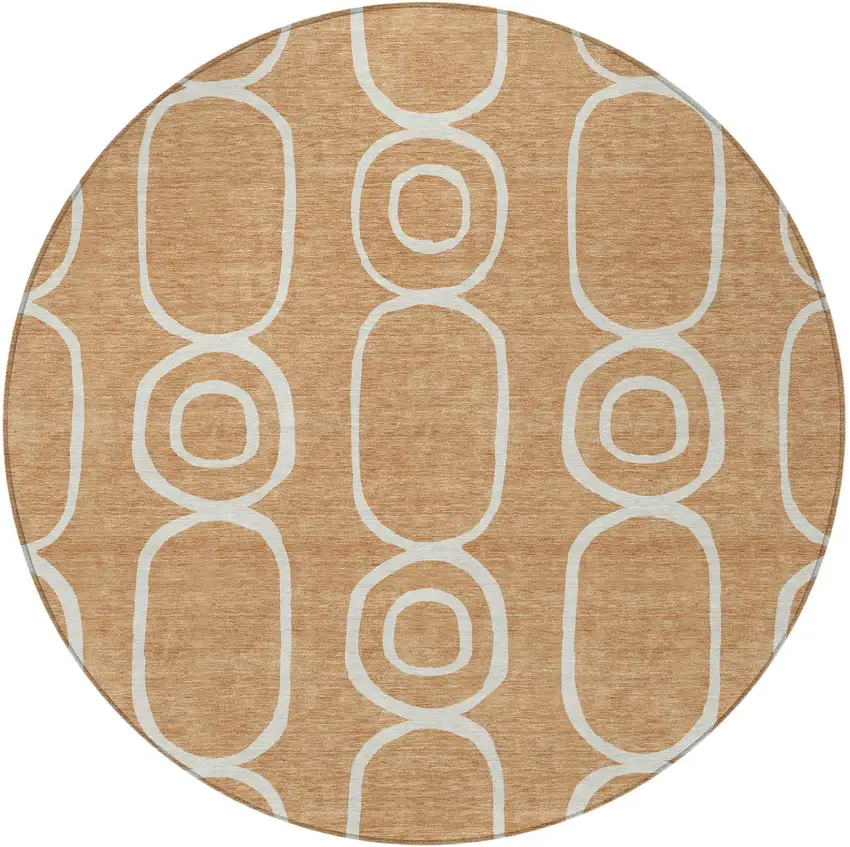 8' Rust And Ivory Round Geometric Washable Indoor Outdoor Area Rug Photo 4