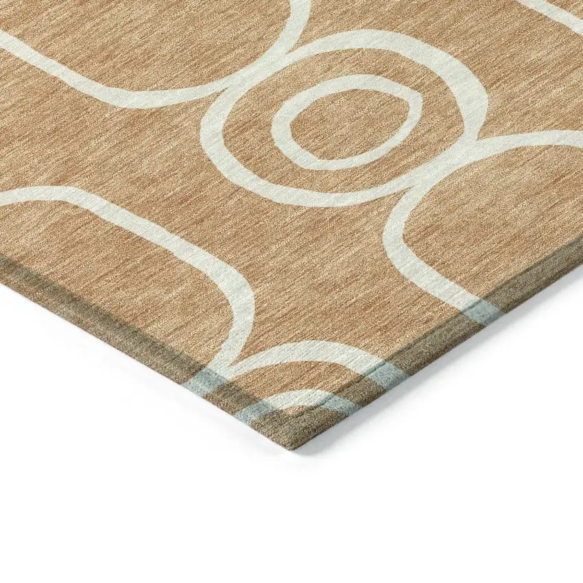 8' Rust And Ivory Round Geometric Washable Indoor Outdoor Area Rug Photo 6