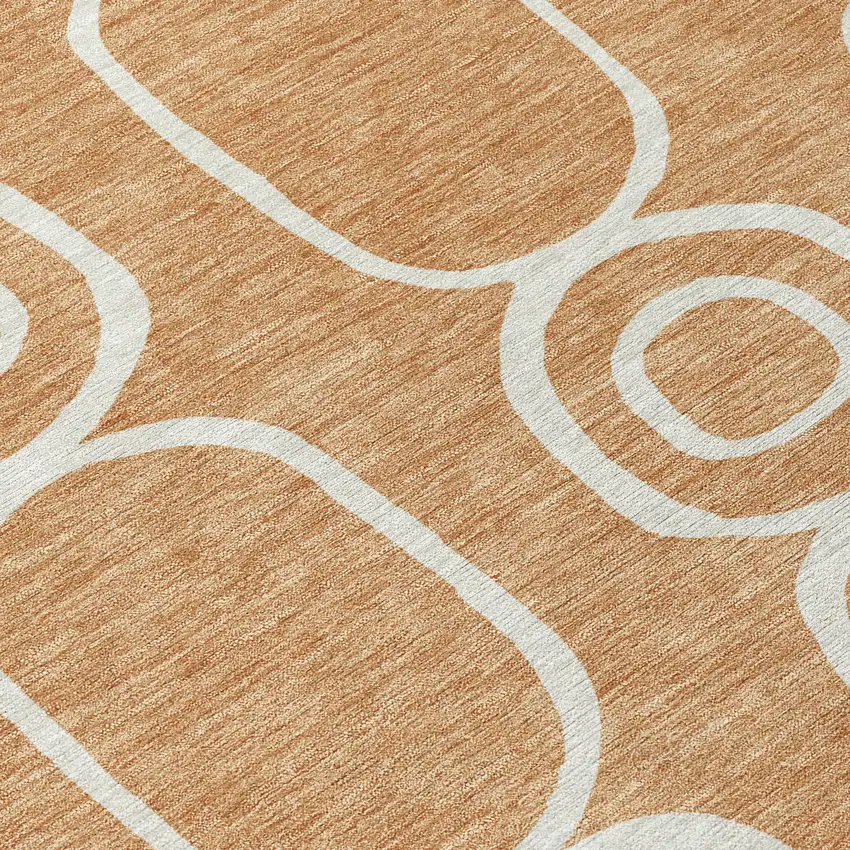 8' Rust And Ivory Round Geometric Washable Indoor Outdoor Area Rug Photo 9