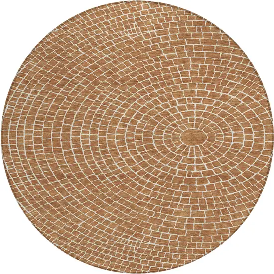 8' Rust And Ivory Round Geometric Washable Indoor Outdoor Area Rug Photo 1