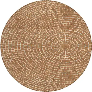 Photo of 8' Rust And Ivory Round Geometric Washable Indoor Outdoor Area Rug