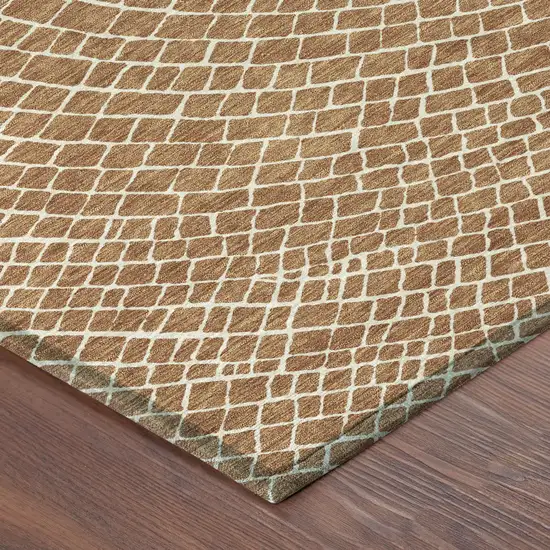 8' Rust And Ivory Round Geometric Washable Indoor Outdoor Area Rug Photo 6
