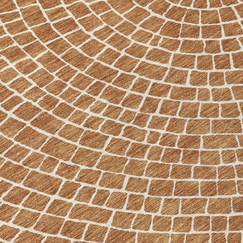 8' Rust And Ivory Round Geometric Washable Indoor Outdoor Area Rug Photo 7