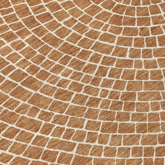 8' Rust And Ivory Round Geometric Washable Indoor Outdoor Area Rug Photo 7