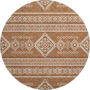Photo of 8' Rust And Ivory Southwestern Washable Round Rug With UV Protection
