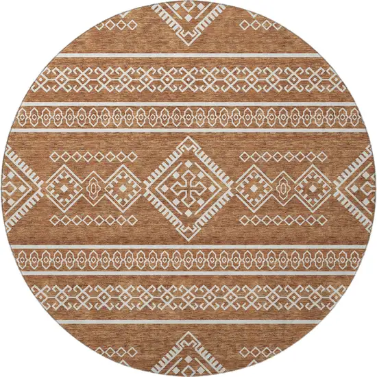 8' Rust And Ivory Southwestern Washable Round Rug With UV Protection Photo 4