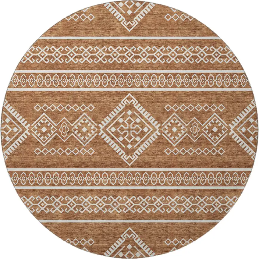 8' Rust And Ivory Southwestern Washable Round Rug With UV Protection Photo 4